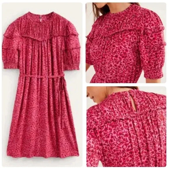 Boden Yoke Detail Jersey Mini Dress in Pink and Red Size 10 NWT New - Picture 2 of 16